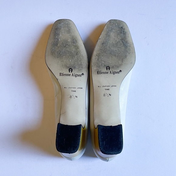 Vintage Etienne Aigner Two Tone Pumps Heels Cream Yellow Size 8.5 Narrow - Picture 7 of 14